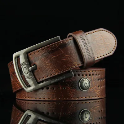 Men Retro Rivet Decorative Buckle Design Imitation Leather Belt