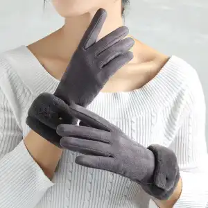 Women Fashion Solid Color Plush Decorative Touch Screen Finger Gloves