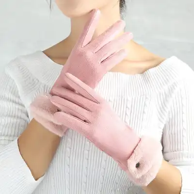 Women Fashion Solid Color Plush Decorative Touch Screen Finger Gloves