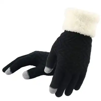 Simple Knitted Embroidery Touch Screen Gloves For Women