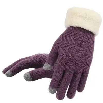 Simple Knitted Embroidery Touch Screen Gloves For Women