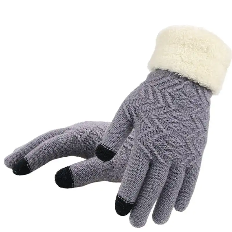 Simple Knitted Embroidery Touch Screen Gloves For Women