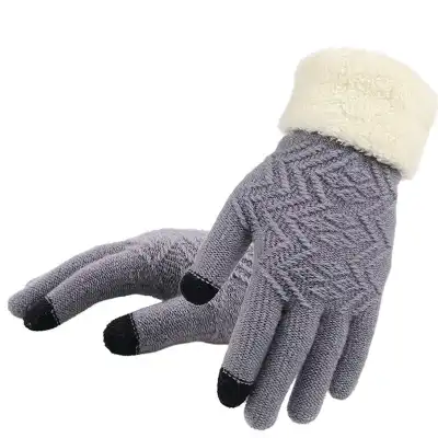 Simple Knitted Embroidery Touch Screen Gloves For Women