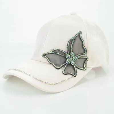 Women Casual Rhinestone Butterfly Decor Baseball Hat with Dome Style