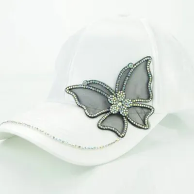 Women Casual Rhinestone Butterfly Decor Baseball Hat with Dome Style