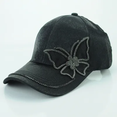 Women Casual Rhinestone Butterfly Decor Baseball Hat with Dome Style