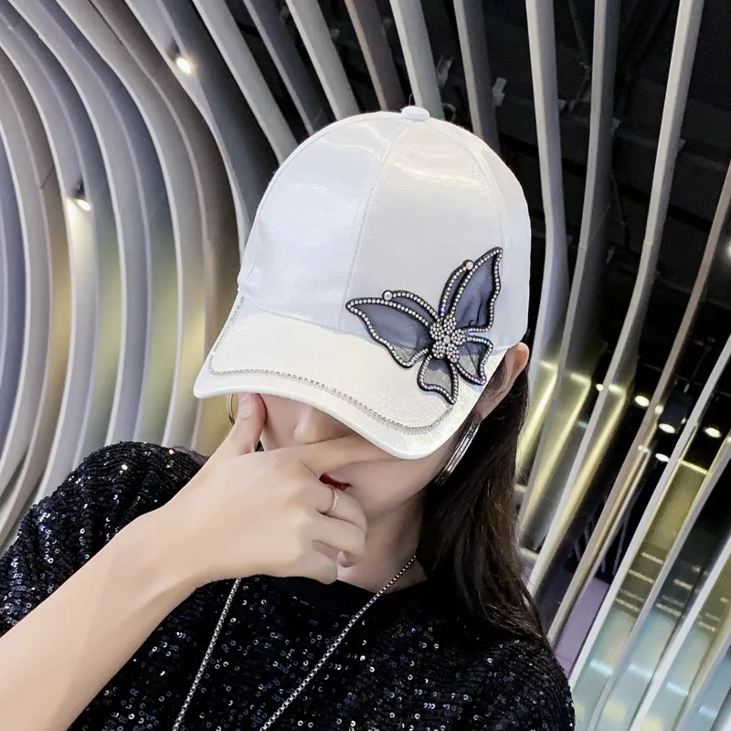 Women Casual Rhinestone Butterfly Decor Baseball Hat with Dome Style