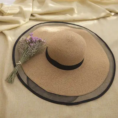 Women's Summer Large Brim Straw Sun Hat for Beach Accessories