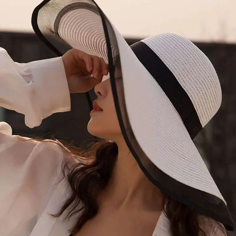 Women's Summer Large Brim Straw Sun Hat for Beach Accessories