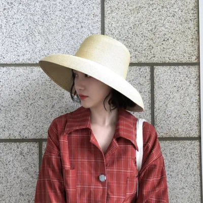 Women Retro Elegant Summer Beach Straw Sun Hat Monochrome