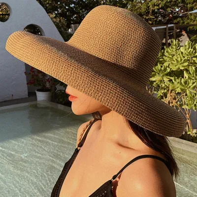 Women Retro Elegant Summer Beach Straw Sun Hat Monochrome