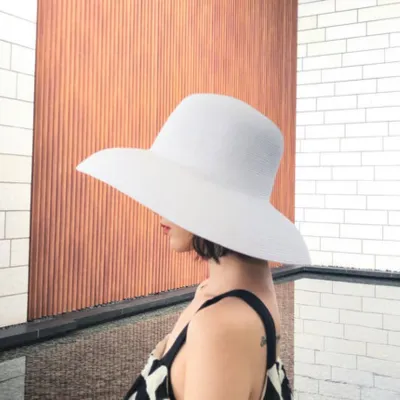 Women Retro Elegant Summer Beach Straw Sun Hat Monochrome