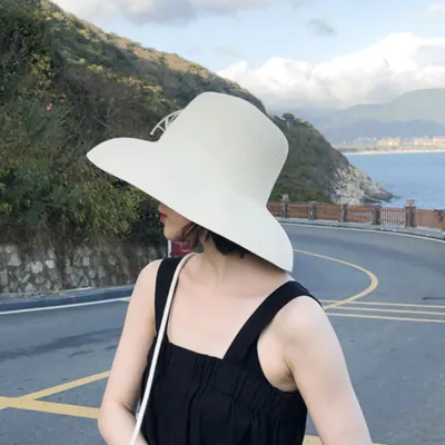 Women Retro Elegant Summer Beach Straw Sun Hat Monochrome
