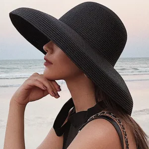Women Retro Elegant Summer Beach Straw Sun Hat Monochrome