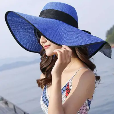 Women Summer Large Brim Lace-up Straw Sunhat