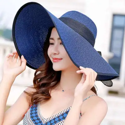 Women Summer Large Brim Lace-up Straw Sunhat