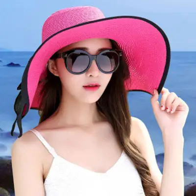 Women Summer Large Brim Lace-up Straw Sunhat