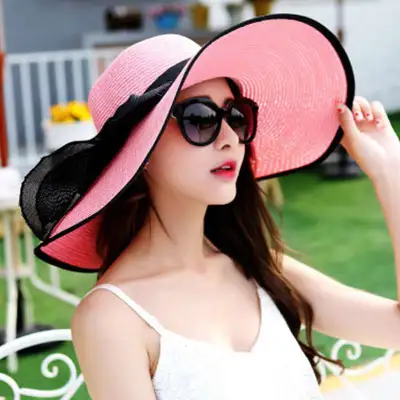Women Summer Large Brim Lace-up Straw Sunhat