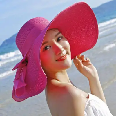 Women Summer Large Brim Lace-up Straw Sunhat