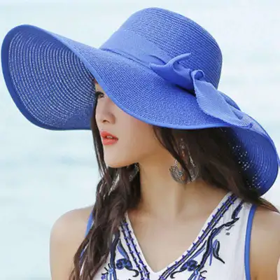 Women Summer Large Brim Lace-up Straw Sunhat
