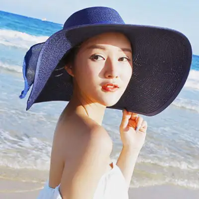 Women Summer Large Brim Lace-up Straw Sunhat