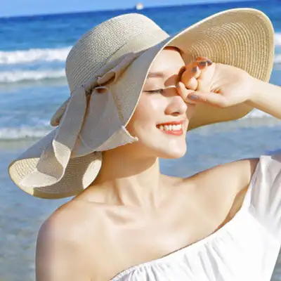 Women Summer Large Brim Lace-up Straw Sunhat
