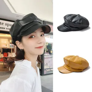 Women Fashion PU Peaked Berets Hats