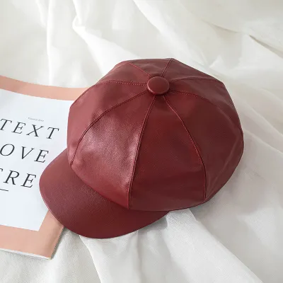 Women Fashion PU Peaked Berets Hats