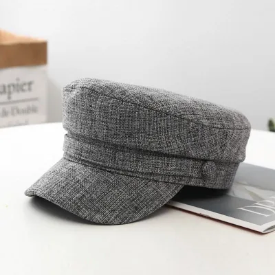 Women Fashion Cotton Linen Flat Top Navy Hat