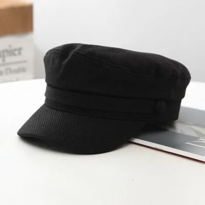 Women Fashion Cotton Linen Flat Top Navy Hat