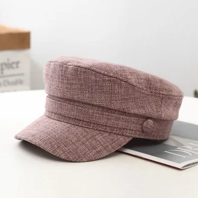 Women Fashion Cotton Linen Flat Top Navy Hat