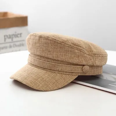 Women Fashion Cotton Linen Flat Top Navy Hat