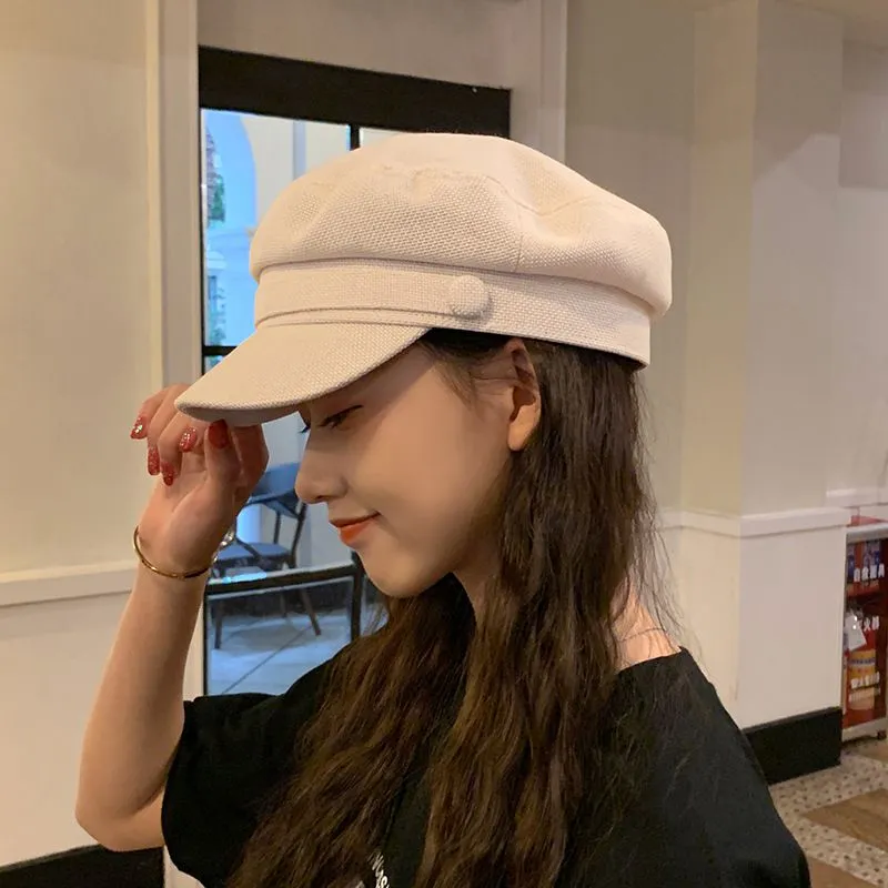 Women Fashion Cotton Linen Flat Top Navy Hat