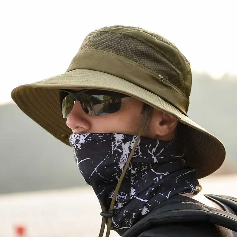 Men Outdoor Fishing Climbing Sun Hat Unisex Neutral Monochrome Flat Top Polyester 58-60cm