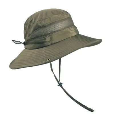 Men Outdoor Fishing Climbing Sun Hat Unisex Neutral Monochrome Flat Top Polyester 58-60cm