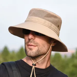 Outdoor Men Summer Sun Protection Hat Cotton Polyester Unisex Flat Top 56-59cm
