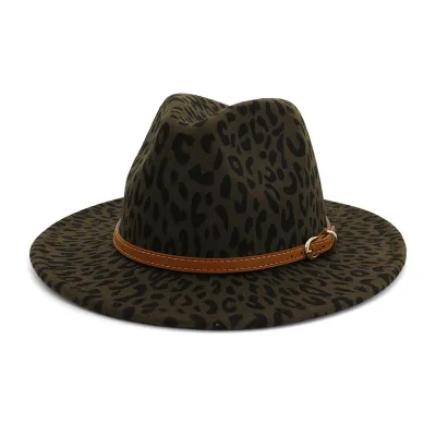 Fashion British Style Leopard Pattern Fedora Hat Unisex Wool Felt