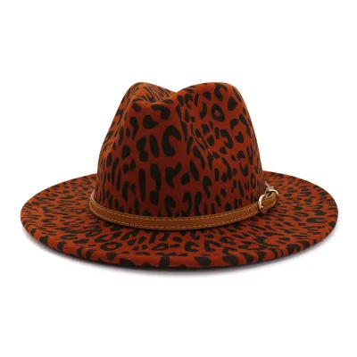 Fashion British Style Leopard Pattern Fedora Hat Unisex Wool Felt