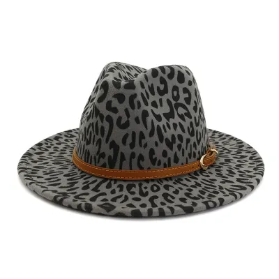 Fashion British Style Leopard Pattern Fedora Hat Unisex Wool Felt