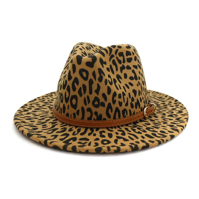 Fashion British Style Leopard Pattern Fedora Hat Unisex Wool Felt