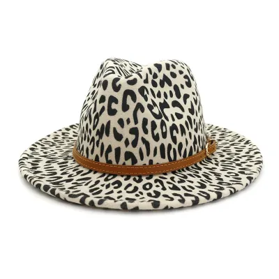 Fashion British Style Leopard Pattern Fedora Hat Unisex Wool Felt