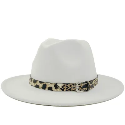 Women's Fashion Leopard Belt Decor Felt Jazz Hat