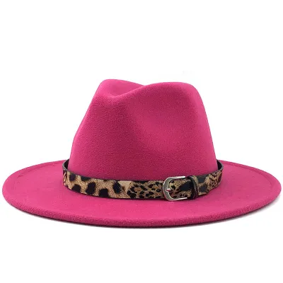 Women's Fashion Leopard Belt Decor Felt Jazz Hat