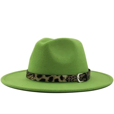 Women's Fashion Leopard Belt Decor Felt Jazz Hat