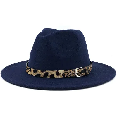 Women's Fashion Leopard Belt Decor Felt Jazz Hat