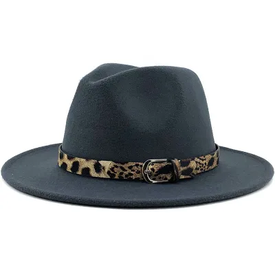 Women's Fashion Leopard Belt Decor Felt Jazz Hat