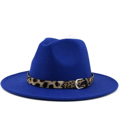 Women's Fashion Leopard Belt Decor Felt Jazz Hat