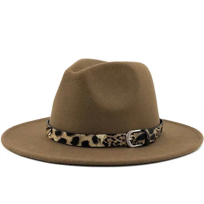Women's Fashion Leopard Belt Decor Felt Jazz Hat