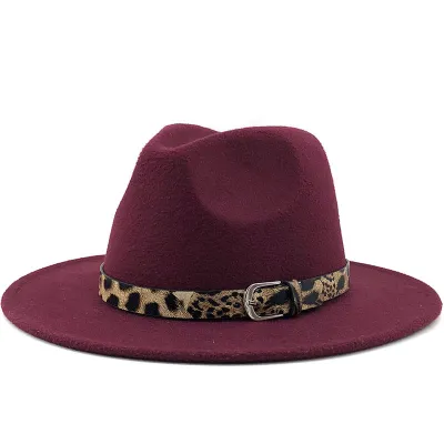 Women's Fashion Leopard Belt Decor Felt Jazz Hat