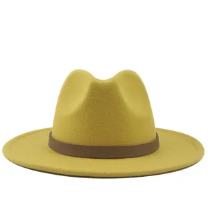 Retro Wide Brim Solid Cashmere Wool Jazz Hat for Women Men Unisex